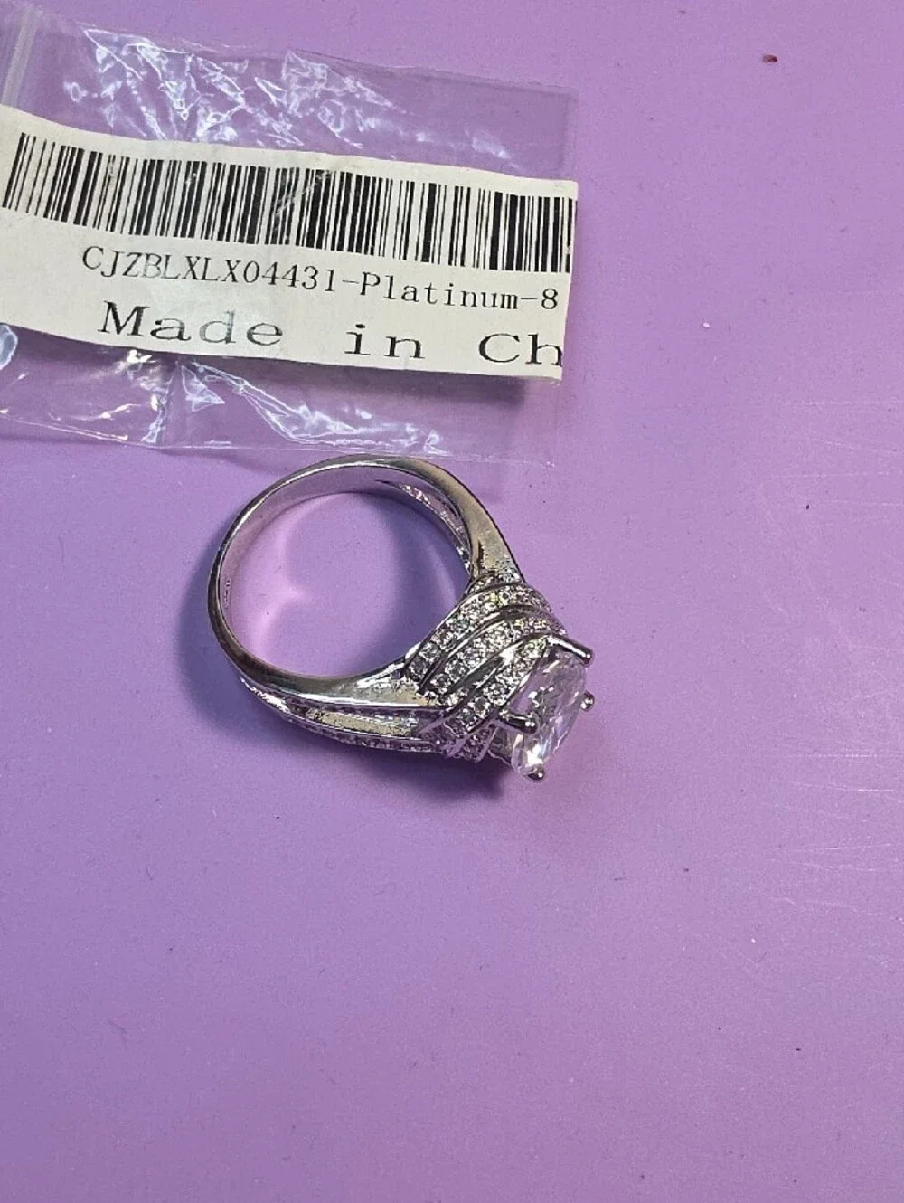 Silver Halo Ring with Large White Cubic Stone